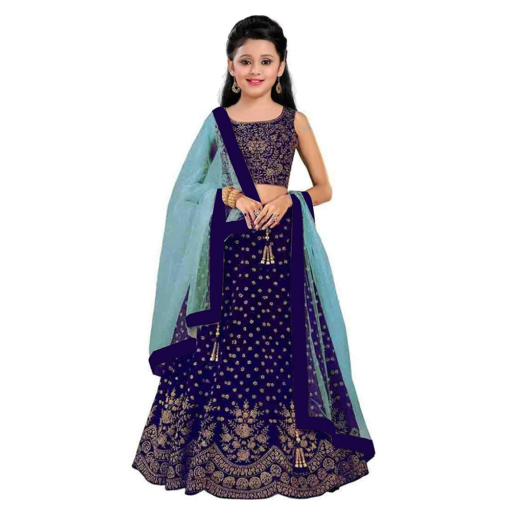 Girls Silk Semi Stitched Lehenga Choli with Dupatta Set