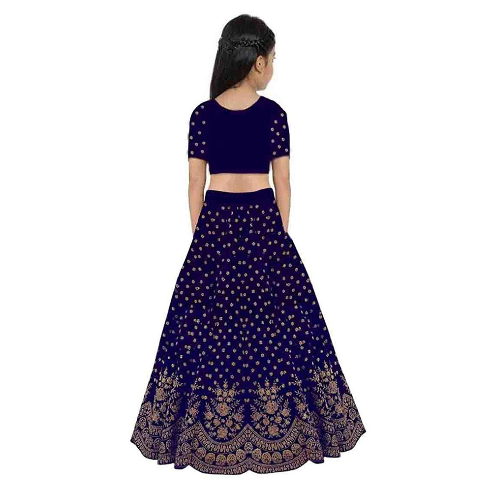 Girls Silk Semi Stitched Lehenga Choli with Dupatta Set