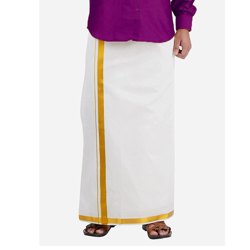 Cotton Mens Jari Border Welcro Pocket Dhoti