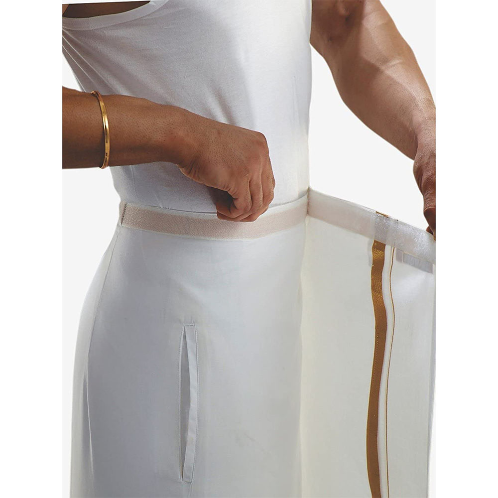 Cotton Mens Jari Border Welcro Pocket Dhoti