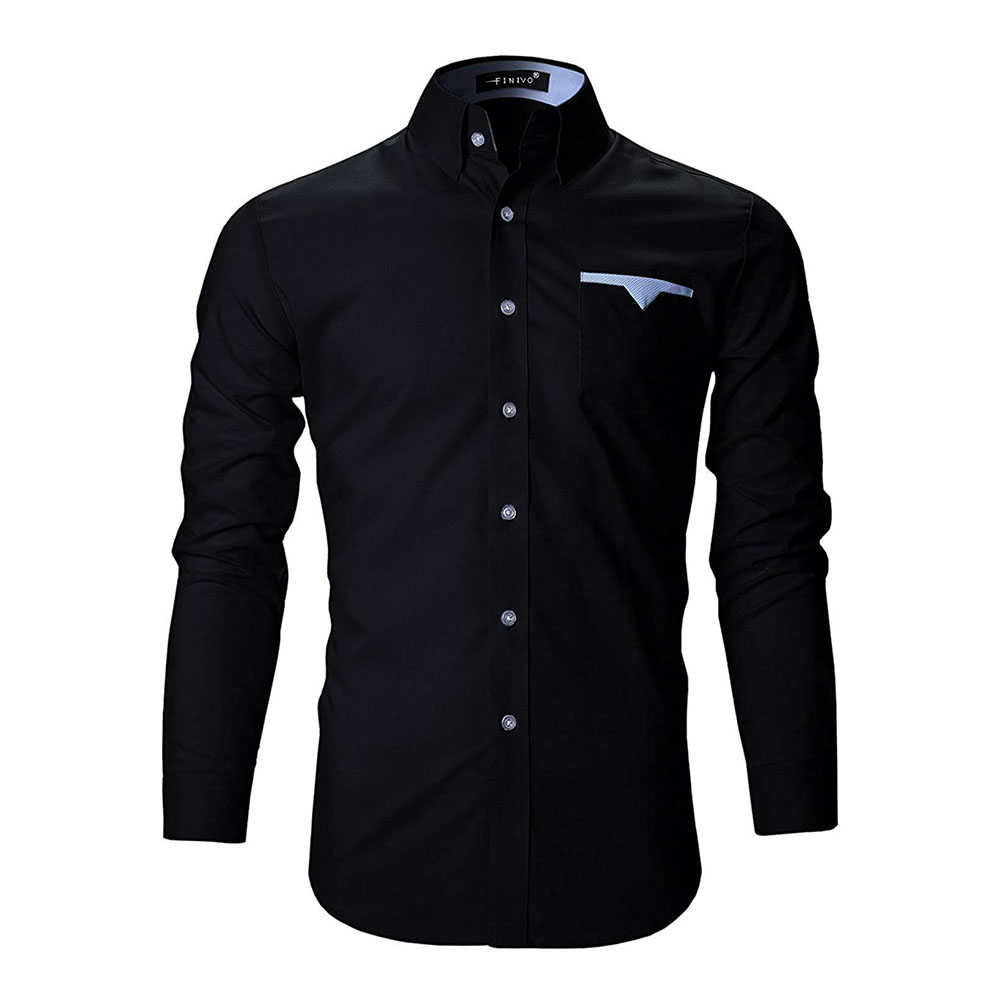 Dark Blue Men Cotton Casual Shirt