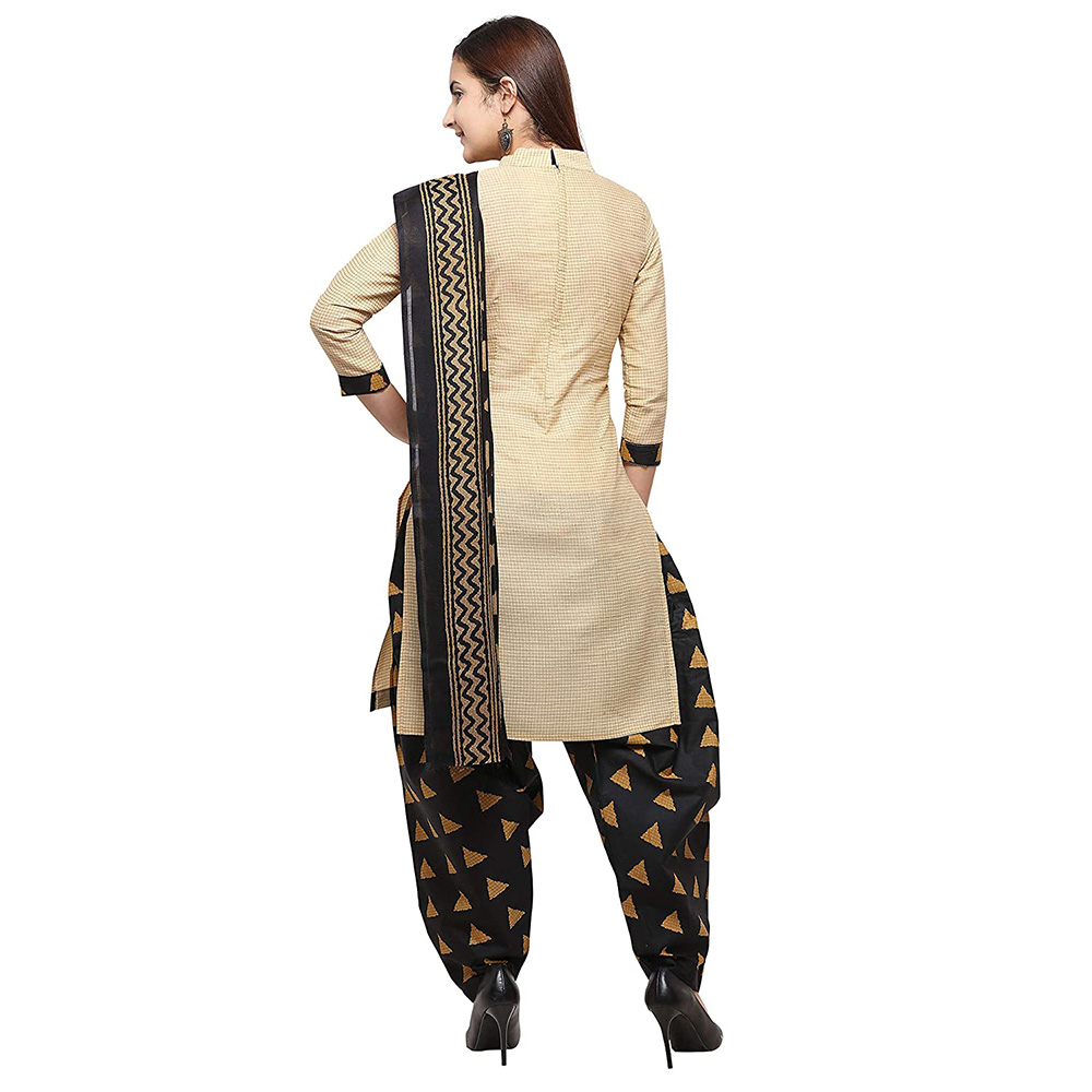 Womens Beige Cotton Printed Unstitched Salwar Suit Material