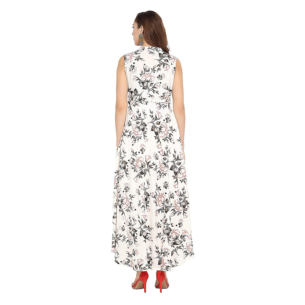 Womens Rayon Floral Print Flared Gown