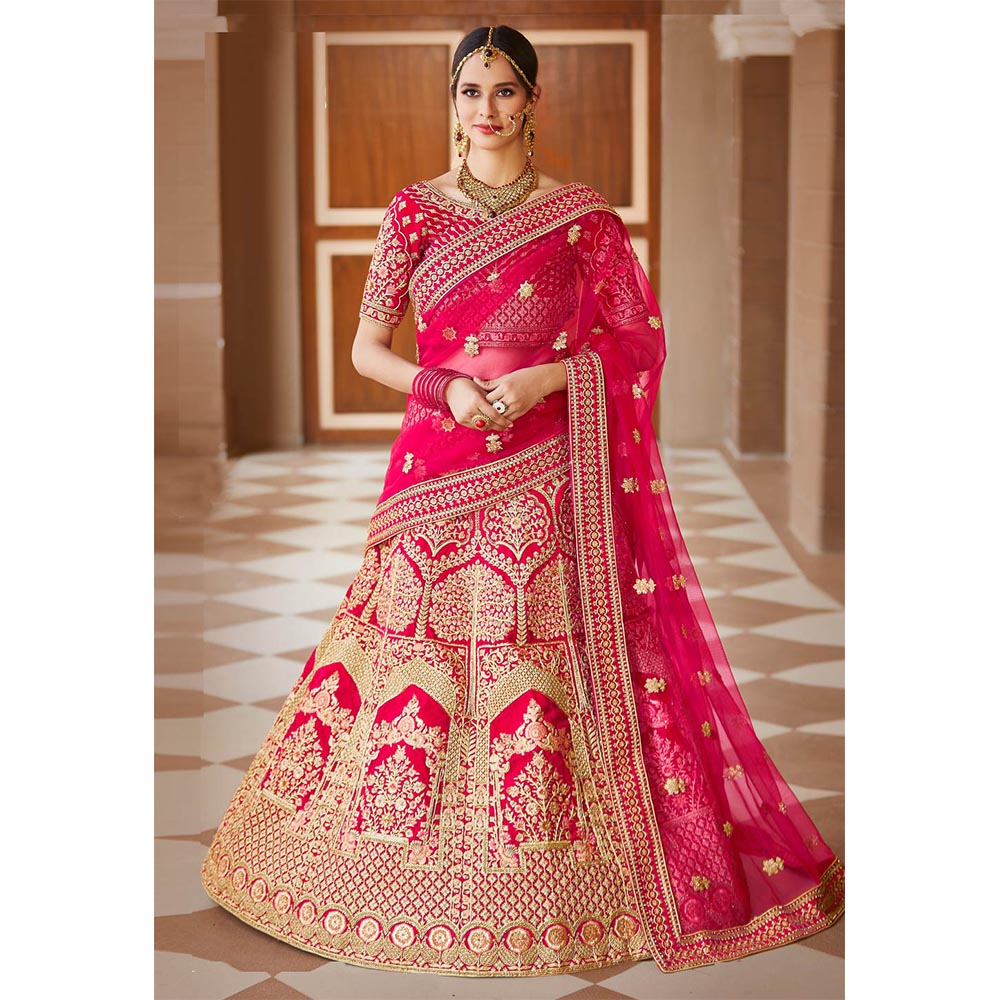 Pink Bridal Velvet Lehenga Choli