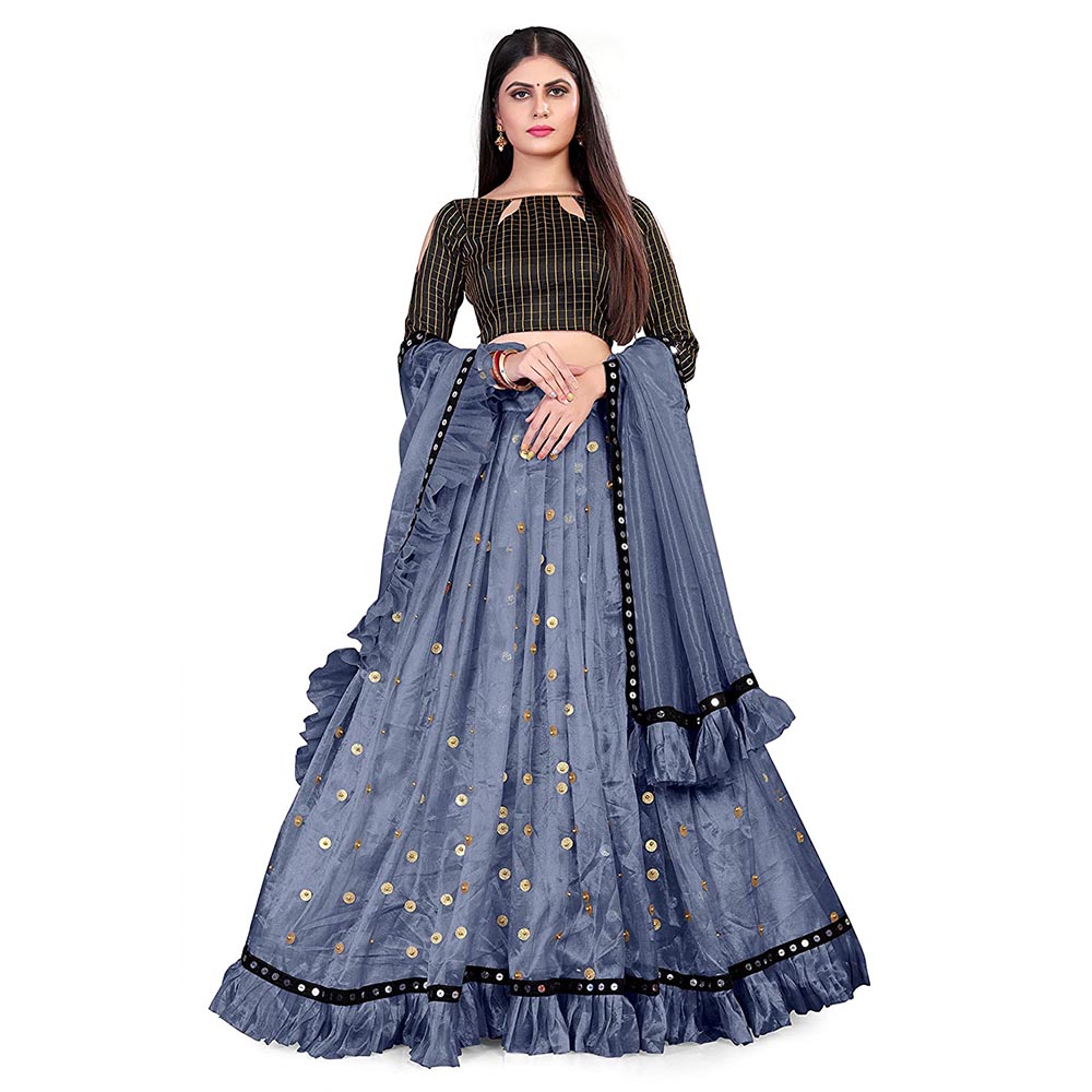 Womens Net Semi Stitched Lehenga Choli with Dupatta