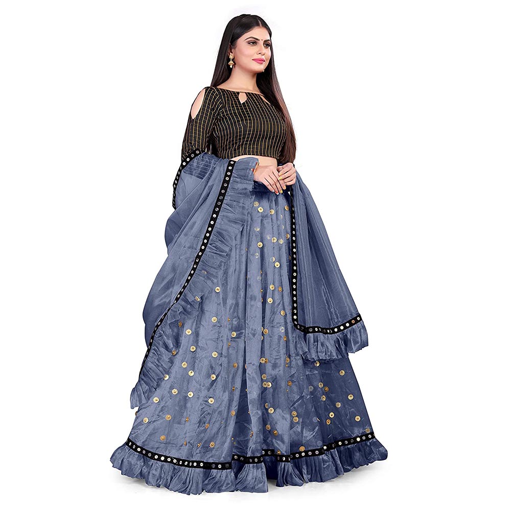 Womens Net Semi Stitched Lehenga Choli with Dupatta