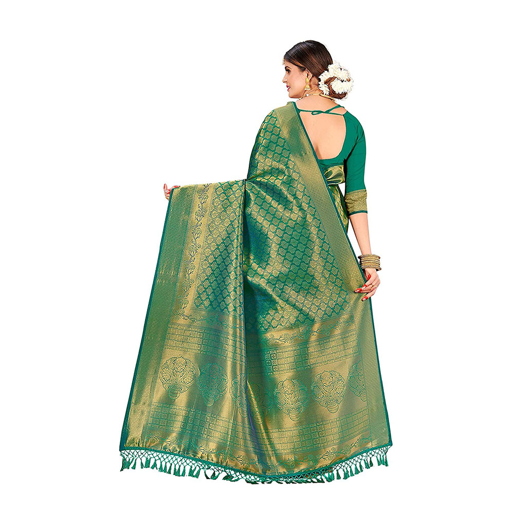 Womens Kanchipuram Raw Silk Saree With Unstitched Blouse Piece