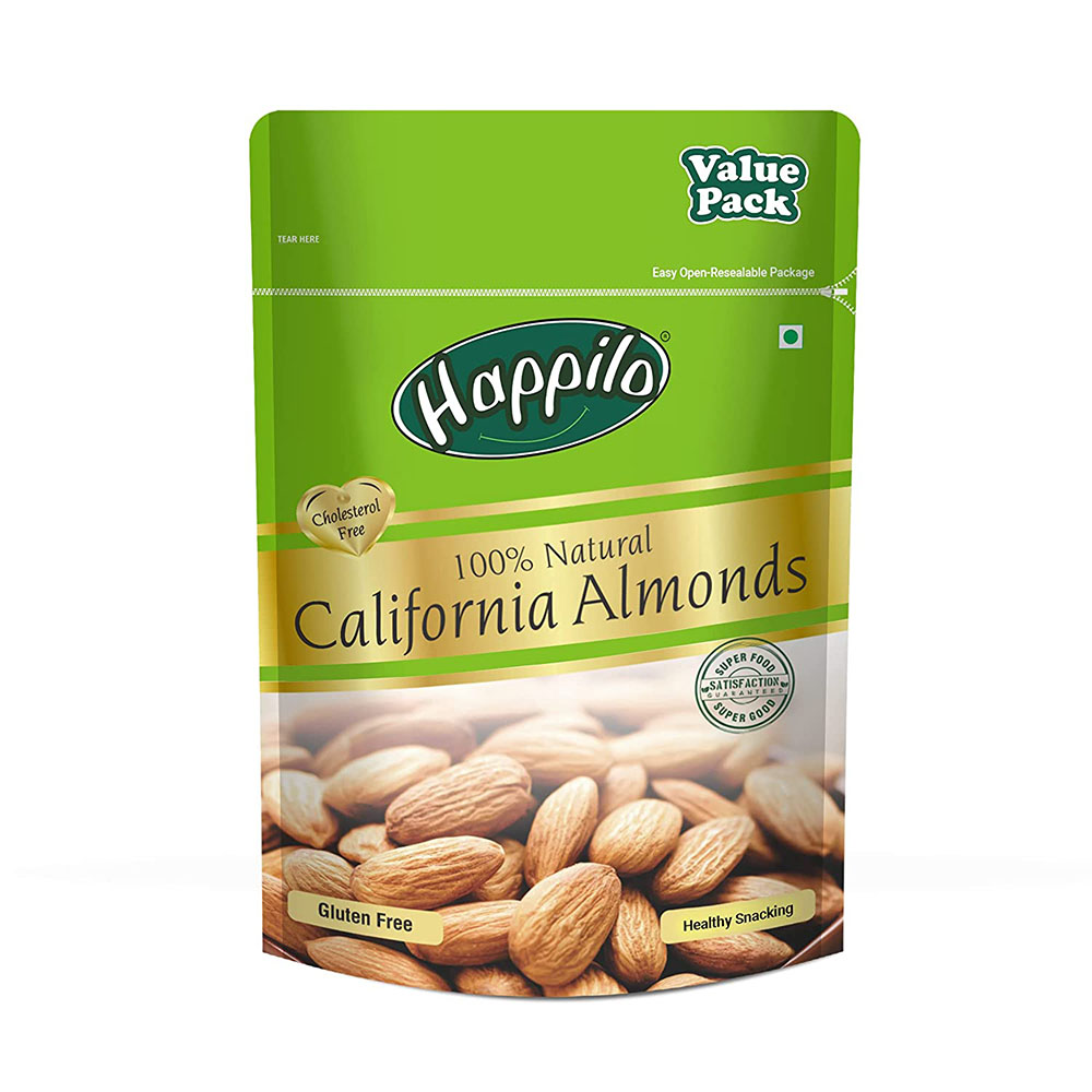 Happilo 100% Natural Premium California Almonds 500g Pack Pouch